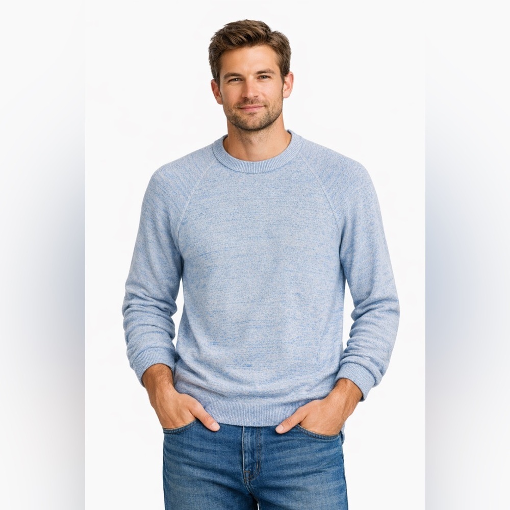 J.Crew 100% Cotton Crewneck Sweater Blue Marled Classic Lightweight Knit NWOT